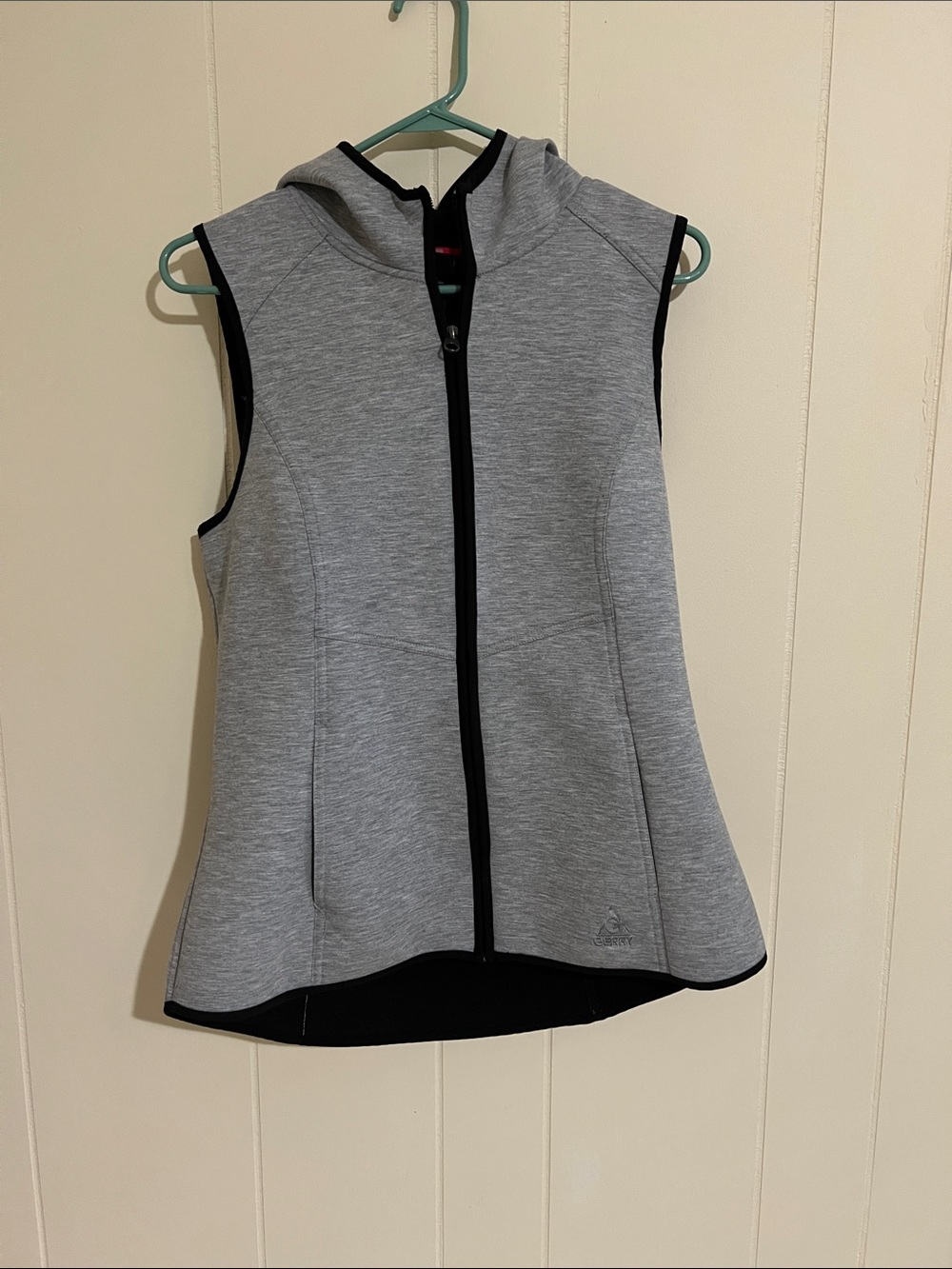 Sleeveless Hooded Zip-Front Vest in Light Gray